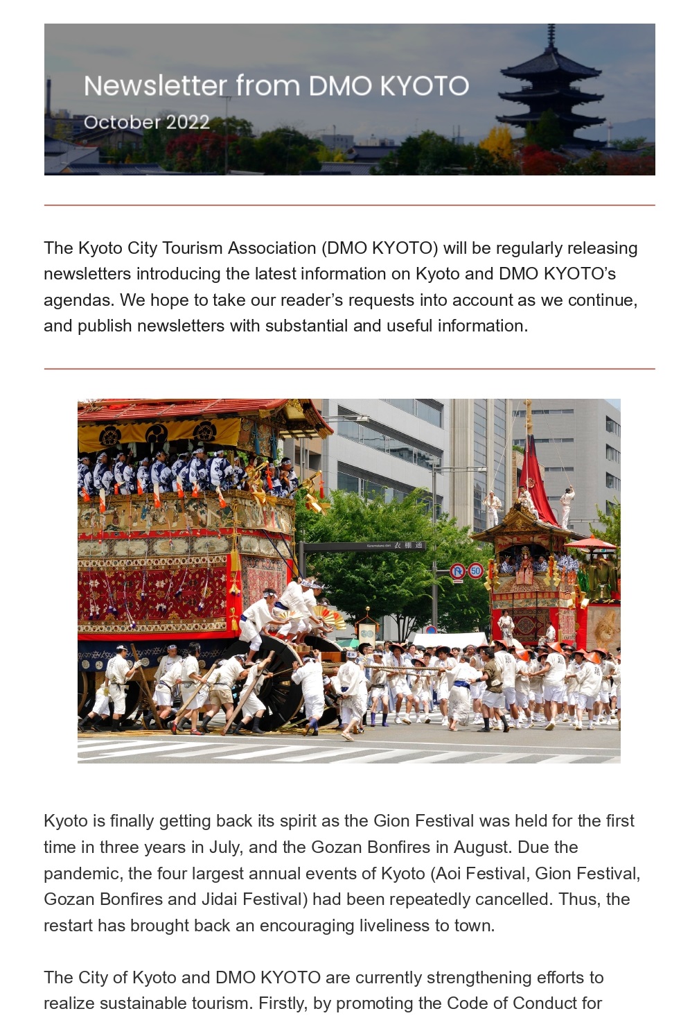 We have started publishing newsletter for Media and Agents! | Kyoto City  Official Travel Guide