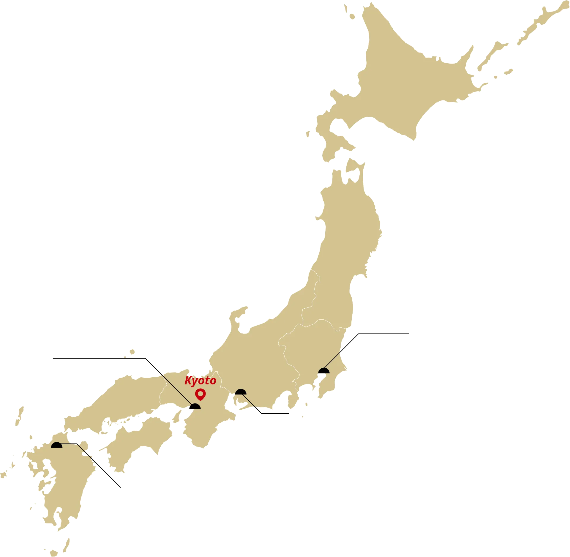 Map of Japan with the location of Kyoto marked by red text and icon