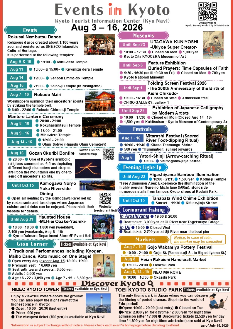 Información actualizada sobre “Eventos en Kioto” (del 3 al 16 de agosto de 2026)